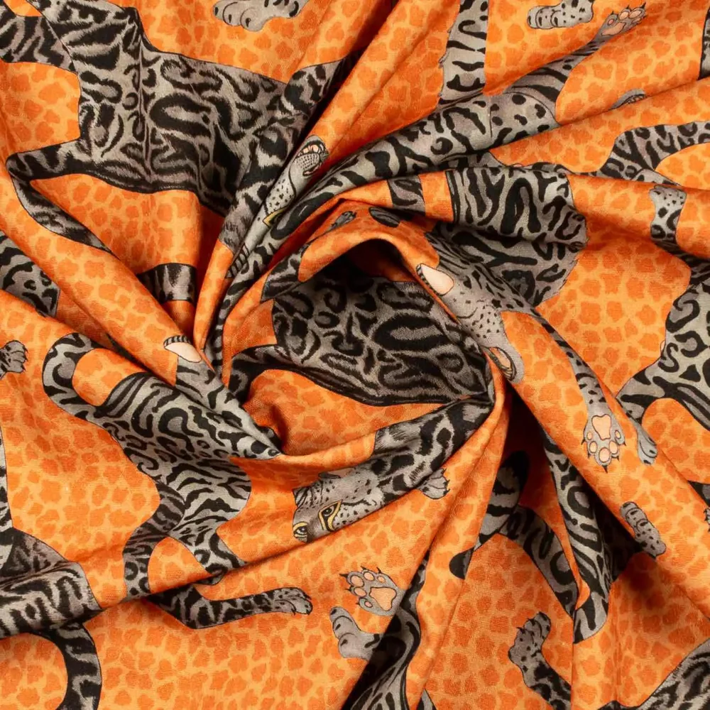 Cheetah Kings Coral Linen Fabric - Image 2