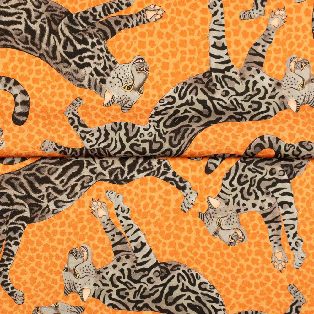 Cheetah Kings Coral Linen Fabric - Image 3