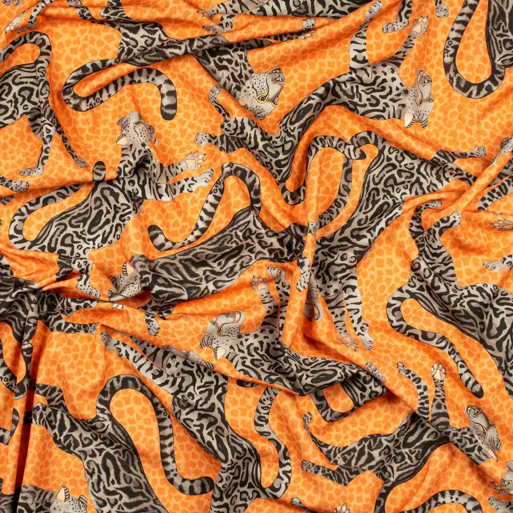 Cheetah Kings Coral Linen Fabric - Image 4