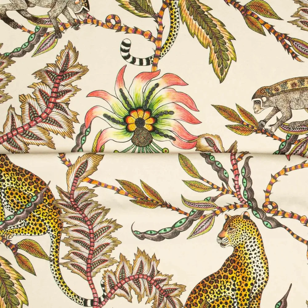 Monkey Bean Parakeet Linen Fabric - Image 3