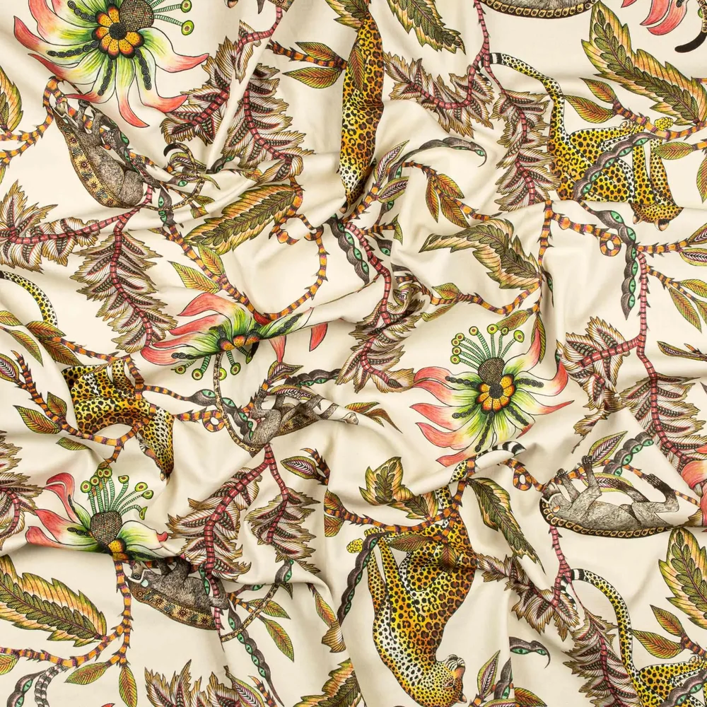 Monkey Bean Parakeet Linen Fabric - Image 4
