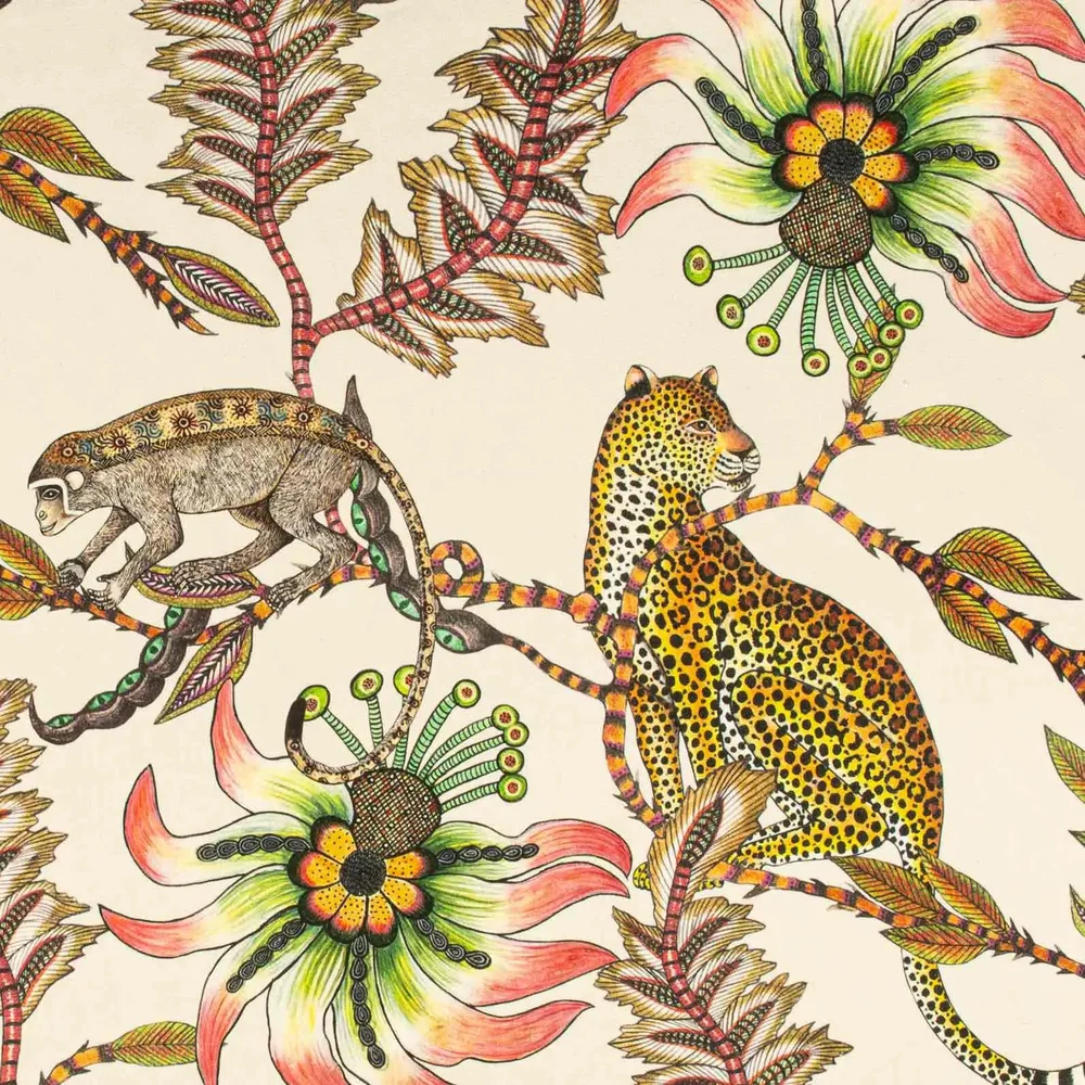 Monkey Bean Parakeet Linen Fabric - Image 5