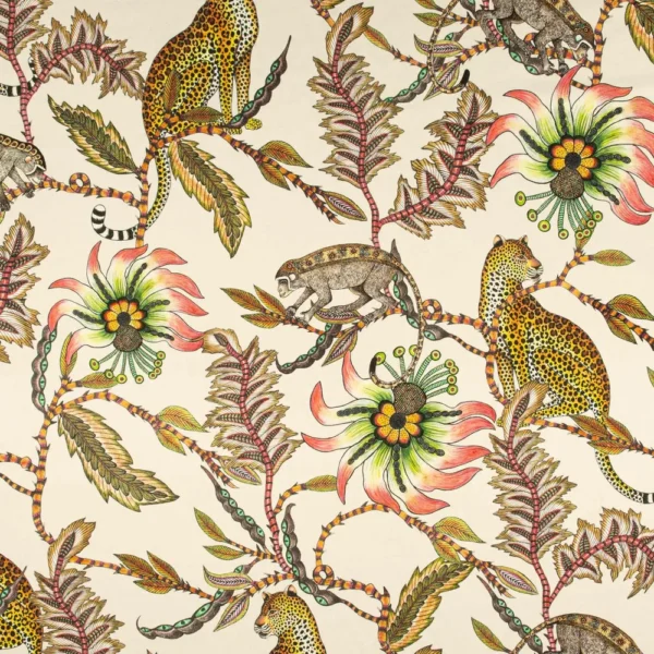 Monkey Bean Parakeet Linen Fabric