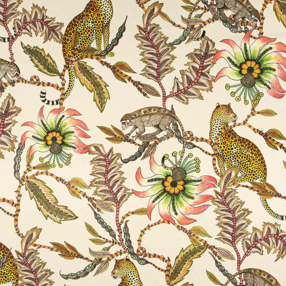 Monkey Bean Parakeet Linen Fabric