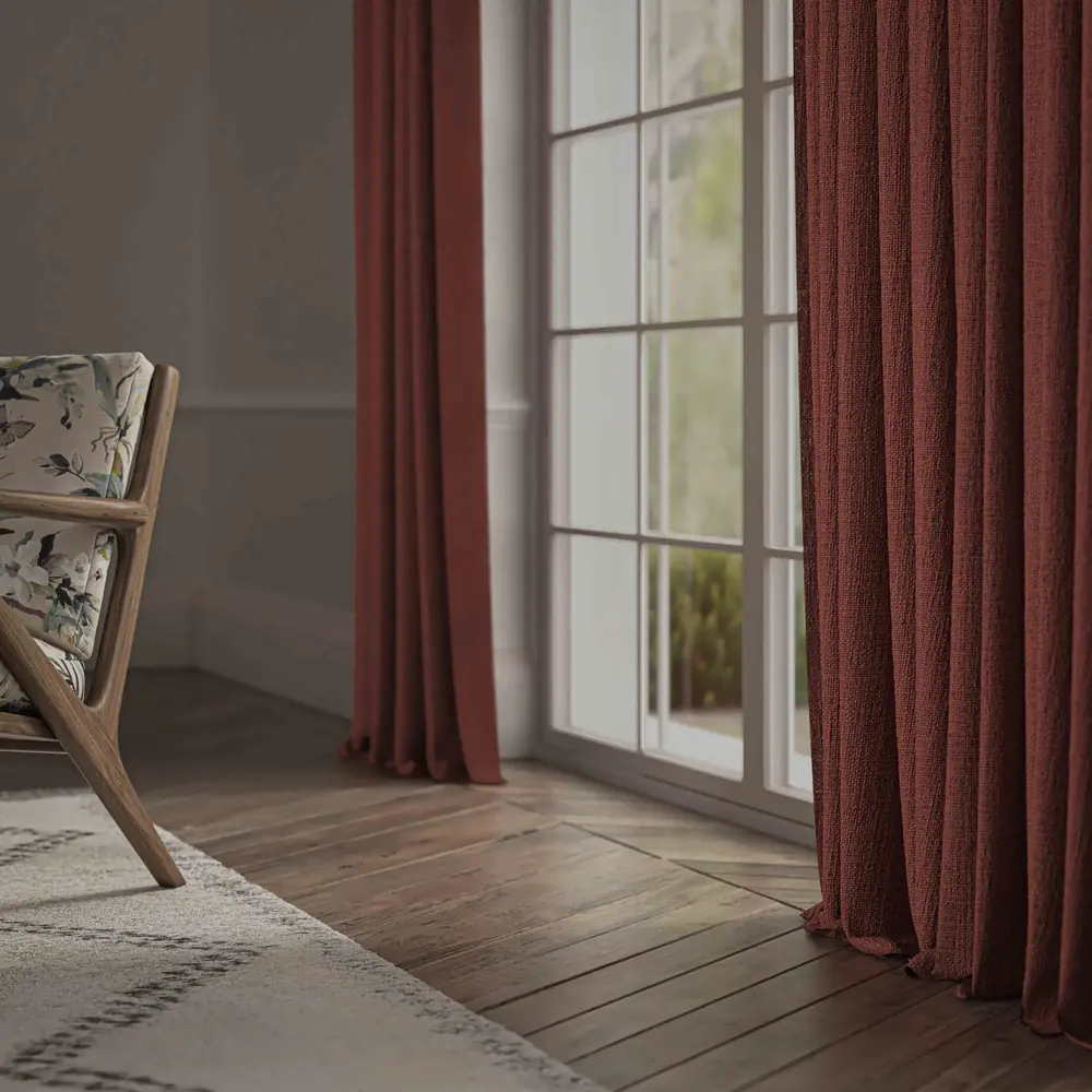 Bruges Brick curtain room setting by Warwick Fabrics