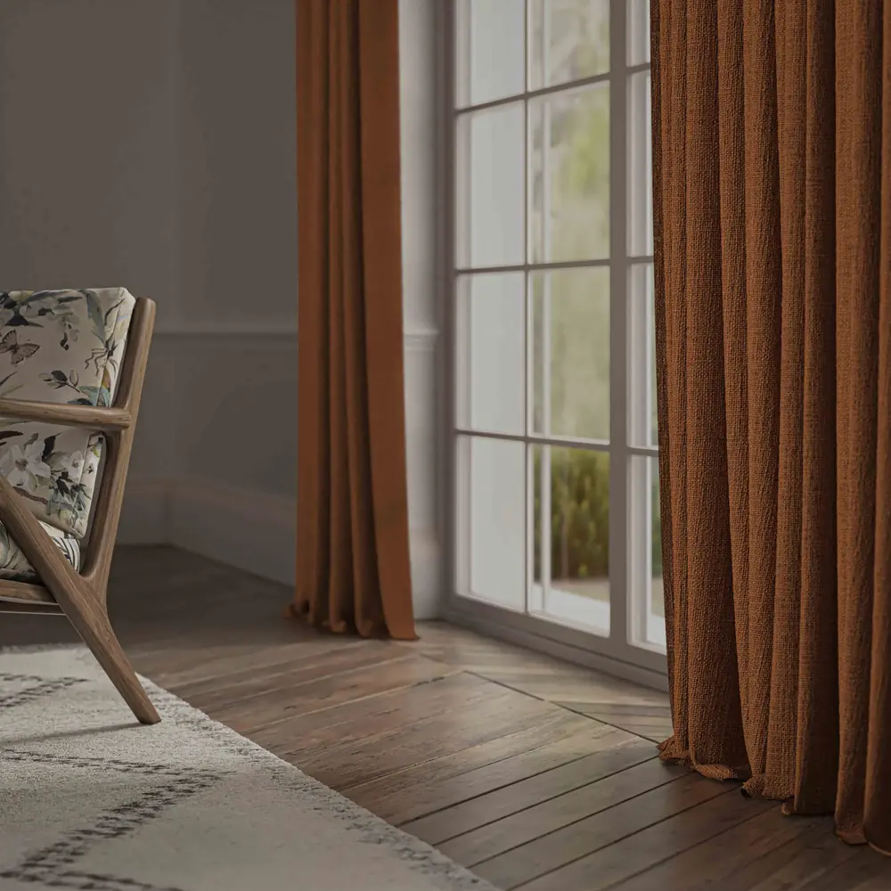 Bruges Henna curtain room setting by Warwick Fabrics
