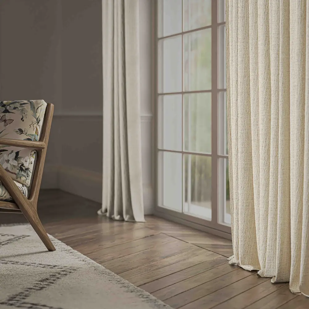 Bruges Milk curtain room setting by Warwick Fabrics